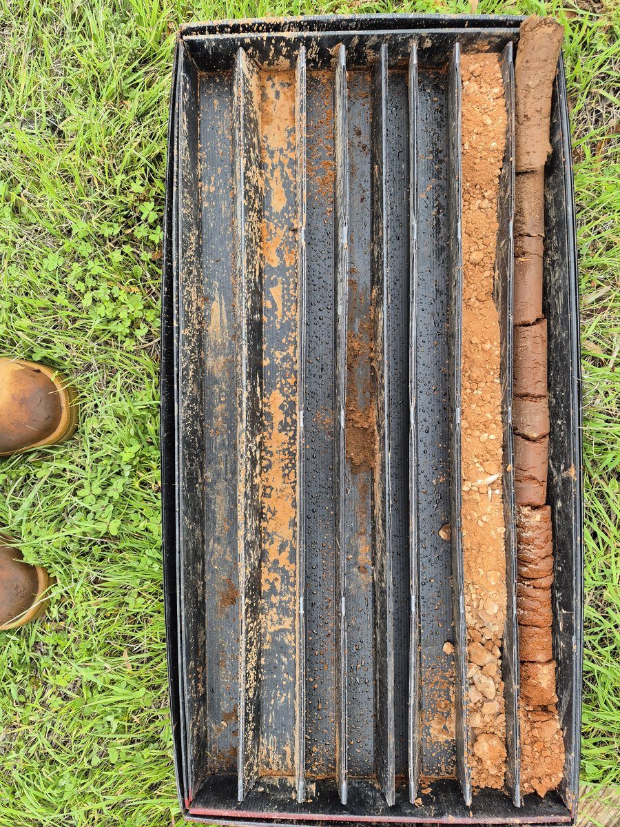 Soil core tray showing natural red-brown clay profile — Elizabeth Grove SA