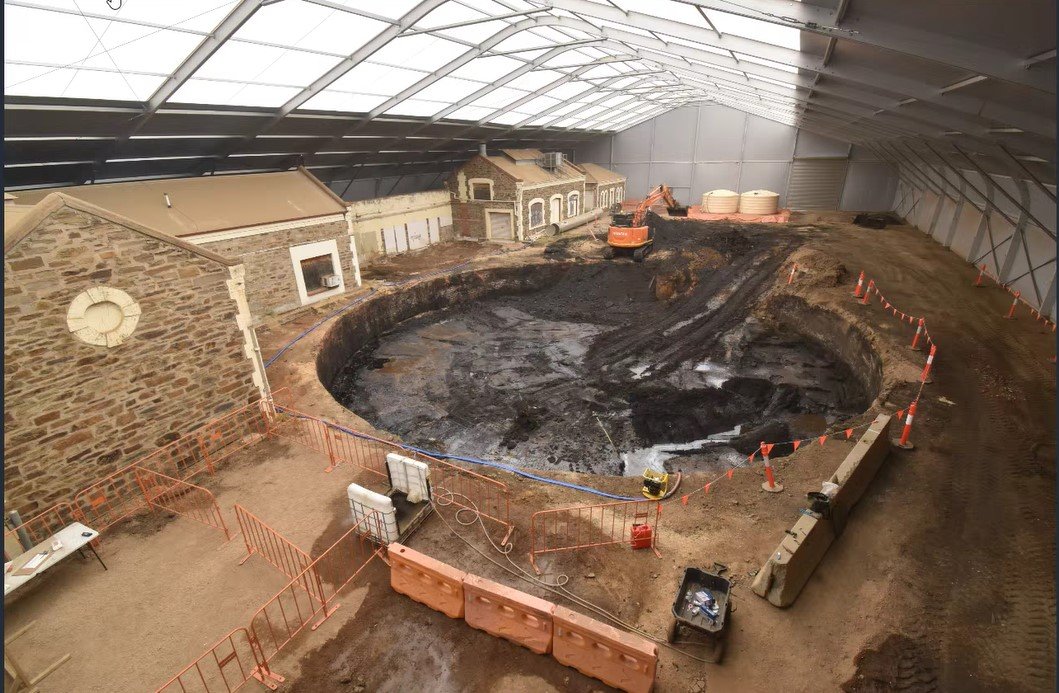 Brompton former gasworks remediation under enclosure tent South Australia