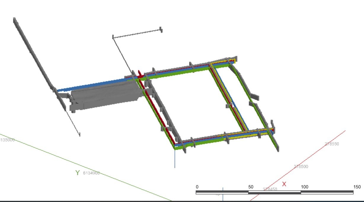 3D Seequent model showing service design integrated with contaminated backfill volumes for large-scale redevelopment